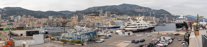 La Condamine, Monaco, April 22nd 2023:- A view of Port Hercules, the main port of Monaco, located in the La Condamine ward.