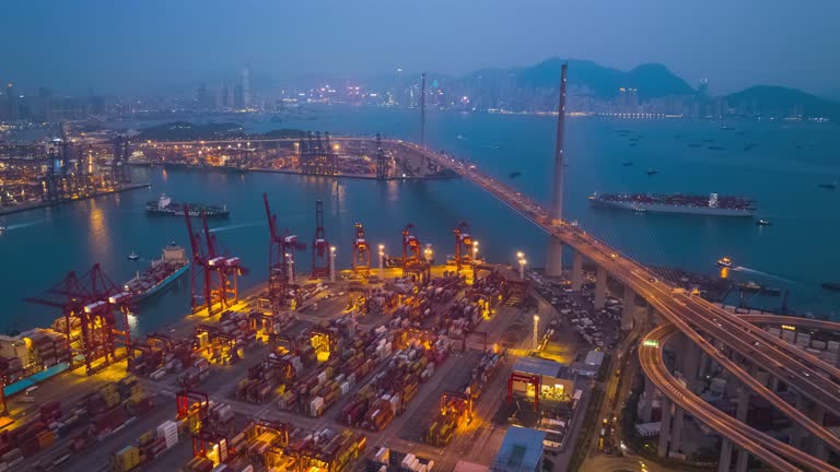 Day to night hyperlapse of Stonecutters bridge, Hong Kong