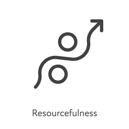 Outline style ui icons soft skill for business collection. Vector black linear illustration. Resourcefulness. Arrow trajectory between circle obstacle symbol isolated. Design for corporate training