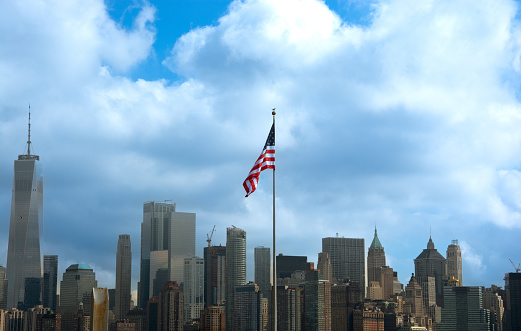 New York Buildings With Flag