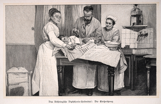 Vintage illustration of Emil von Behring's diphtheria cure: The Injection, Victorian History of Medicine, 1890s, 19th Century