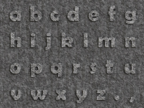 carved stone full alphabet, letters in stone,  characters, question mark 3D render