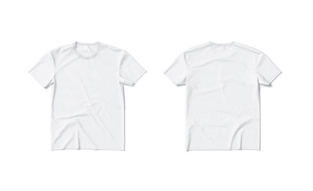 maquette de t-shirt blanc vierge à plat, avant et arrière, isolé - plain shirt photos et images de collection