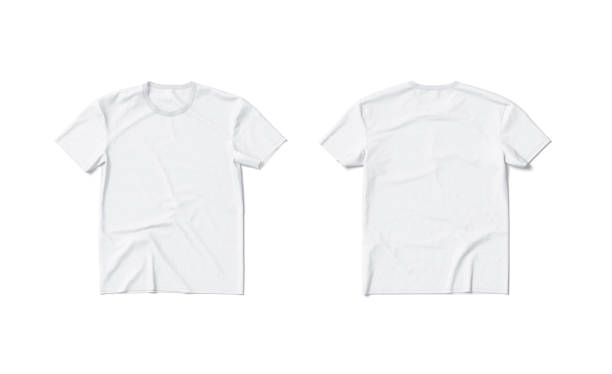 Blank white t-shirt mockup flat lay, front and back, isolated stock photo