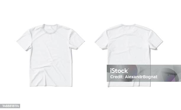Blank White Tshirt Mockup Flat Lay Front And Back Isolated Stock Photo - Download Image Now