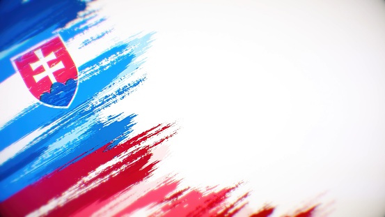 Slovakian flag paint brush on white background, The concept of Slovakia, drawing, brushstroke, grunge, paint strokes, dirty, national, independence, patriotism, election, template, oil painting, pastel colored, cartoon animation, textured effect
