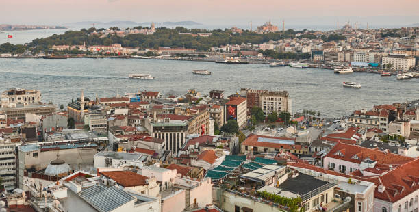 istock Sofia mosque and bosporus strait. Istanbul skyline. Turkey 1488820144