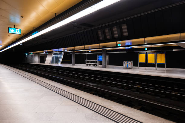 istock Zurich city central train station. Underground train station, wide-angle view, artificial illumination, no people 1488820450