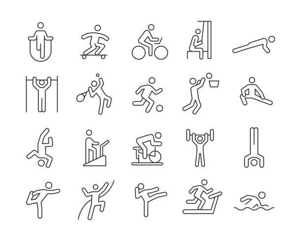symbole üben - vektorliniensymbole - spinning-bike stock-grafiken, -clipart, -cartoons und -symbole