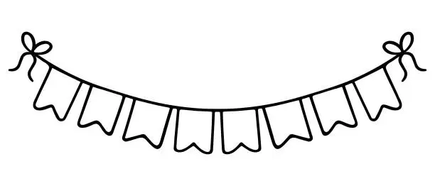 Vector illustration of Garland. Sketch. Stretching for text in 8 letters. Festive garland of flags. Fastened with bows.