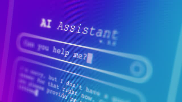 Asking questions to an AI chatbot, close-up of computer interface