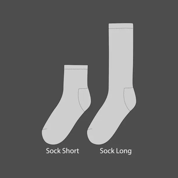 Vector illustration of Streetwear Short and long sport sock on invisible leg template, 3d realistic vector illustration isolated on white background. Socks template vector illustration. Digital Clothing Design Sketch Tech Pack