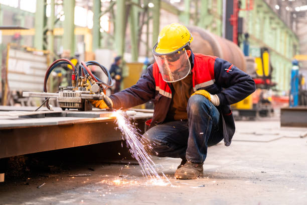 istock Man controls the rail metal cutter 1488827846