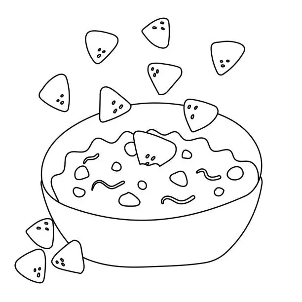 Vector illustration of Nachos Chips With Chili Con Carne. Traditional Mexican Cuisine Food. Flat Vector Illustration