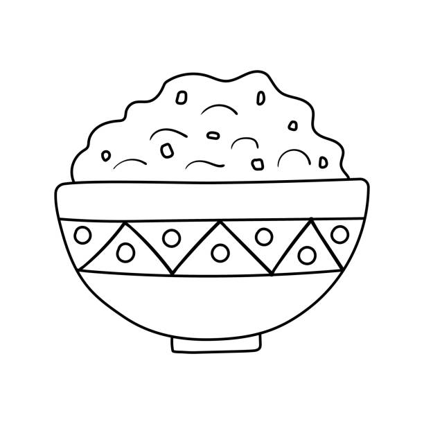 그린 소스 과카몰린 그릇. 전통적인 멕시코 요리 음식. 플랫 벡터 그림 - guacamole bowl mexican culture drawing stock illustrations