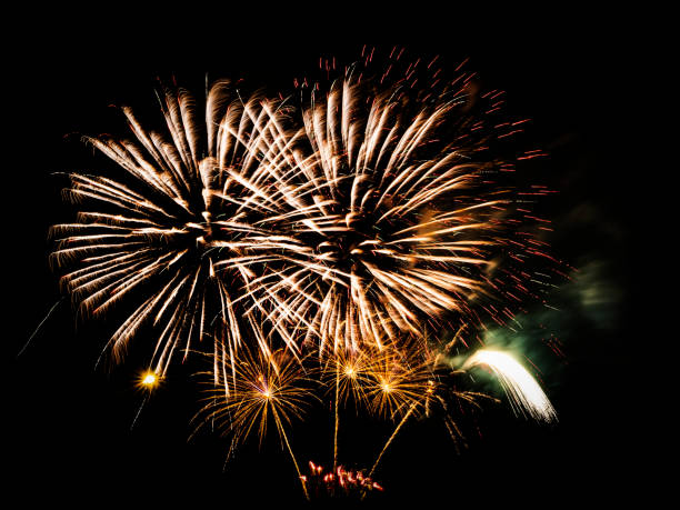 istock Multiple fireworks against the deep black sky. Bright  display of the fireworks 1488832392
