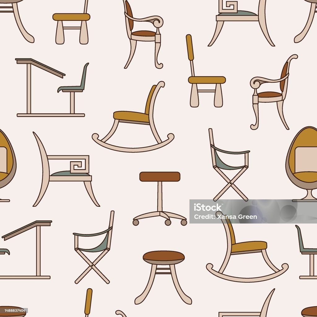 Chair Material Pattern Chairs And Armchairs Seamless Pattern Interior Items Stock Illustration ...