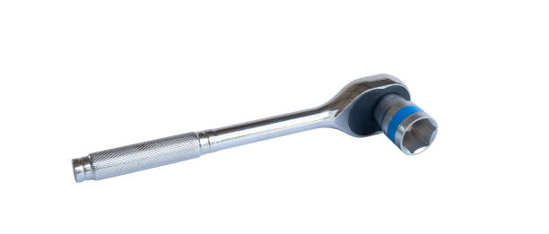 istock Mechanic tool,Socket wrench with a metal block on white background. 1488839100