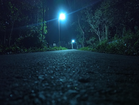 A village road in the darkness of night