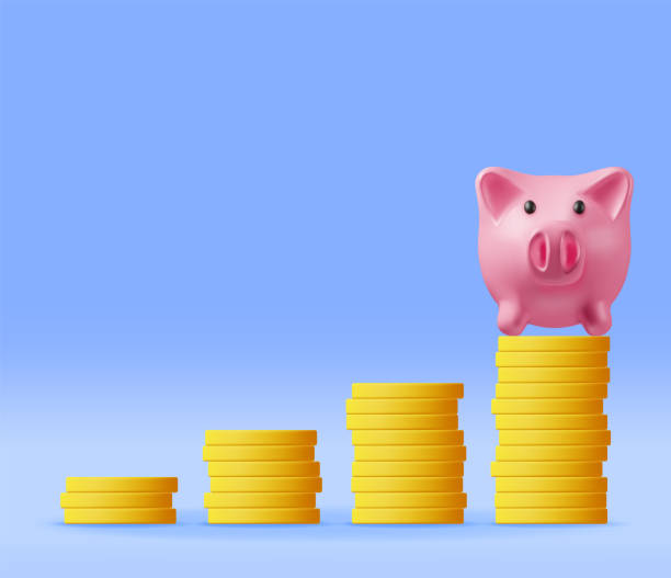 istock 3D Piggy Bank and Growing Stacks of Coins 1488839659