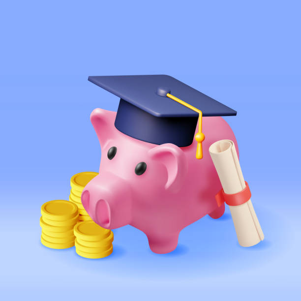 istock 3D Piggy Bank with Graduation Cap, Diploma, Coins 1488840255
