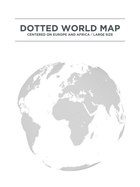 istock black and white spherical dot map centered on Europe and Africa. large size. 1488842540