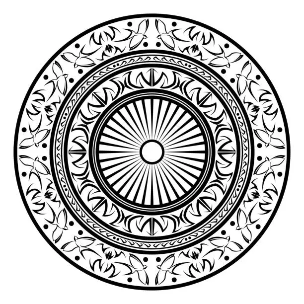 Vector illustration of Circular pattern in the form of a mandala with swallow