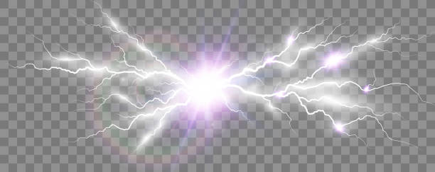 사실적인 번개의 벡터 이미지입니다. 투명한 배경에 천둥의 섬광. - lightning strike stock illustrations