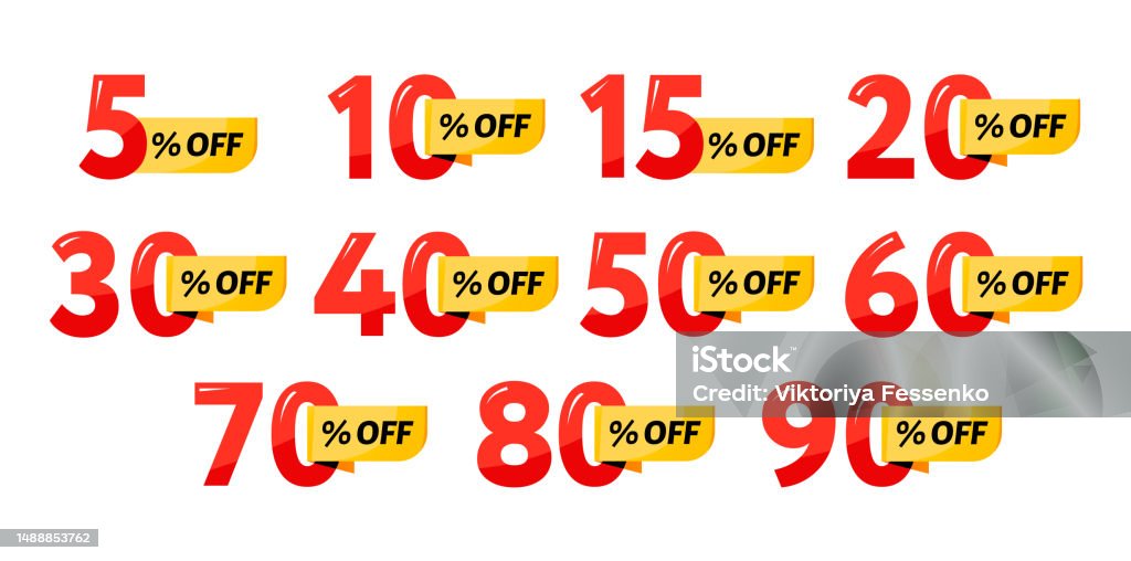 List Diskon Label Diskon Dengan Persentase Diskon Berbeda Set Label Penjualan Kupon ...