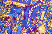 istock Colorful Electronic Printed Circuit Board Detail Stylized Surreal Artistic Representation 1488854291