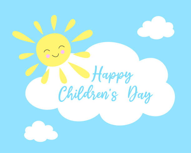 istock Happy Children's Day. Vector greeting card with cartoon sun and clouds. 1488854927