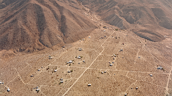 Aerial view of homes in desert, Palm Springs, California, USA.