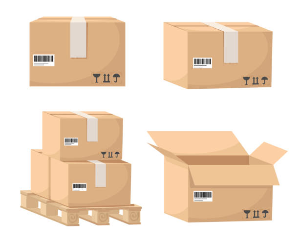 istock Set of paper boxes for sending on a white. Delivery 1488859718