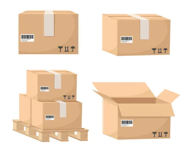 Vector illustration of Set of paper boxes for sending on a white. Delivery