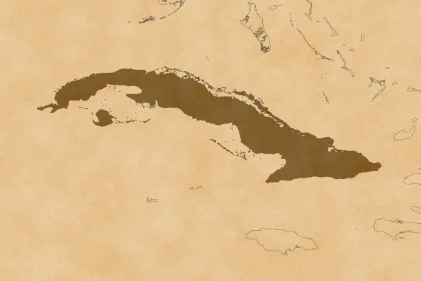 istock North America map series with Cuba, old paper, with borders only 1488860645