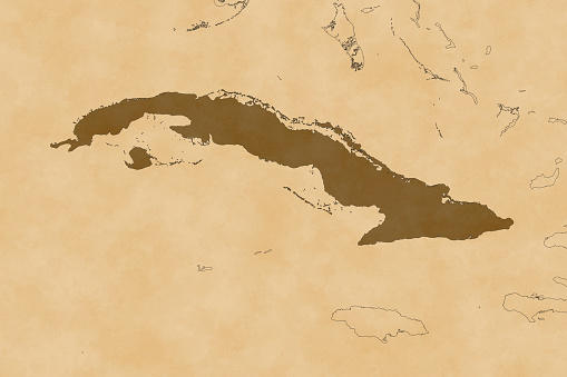 North America map series with Cuba, old paper, with borders only