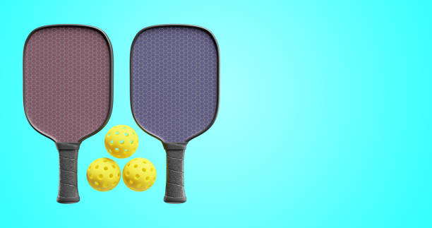 istock Pickleball racket sport ball on turquoise background. 3d render 1488860698