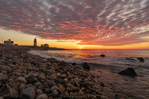 A particularly stunning sunrise over Point Judith Lighthouse