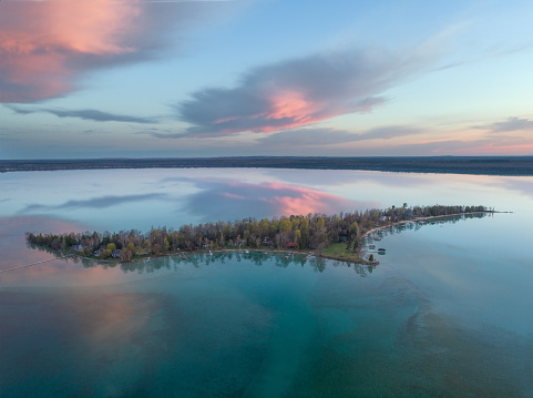 Detroit Point, Higgins Lake, Michigan.  Spring Sunrise.