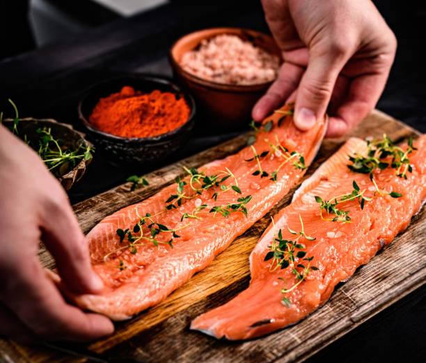 istock Fresh trout salmon filet ready for dinner 1488870941