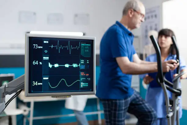 Photo of Close up of heart rate monitor measuring heartbeat