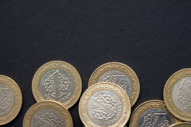 istock Turkish lira coins on black background 1488877926