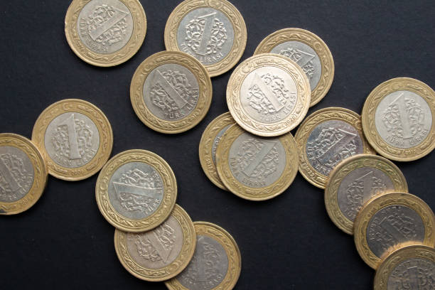 istock Turkish lira coins on black background 1488878229