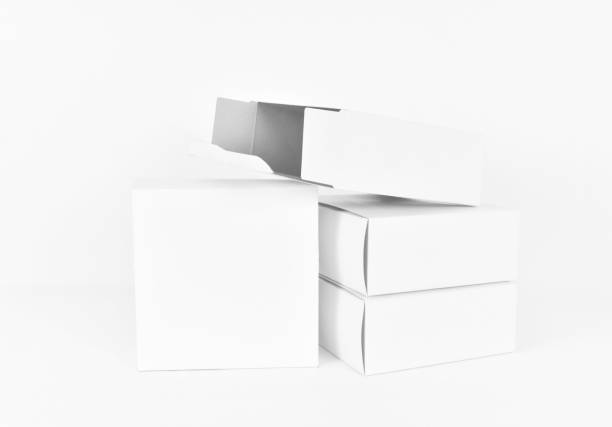 istock Set of White box tall shape product packaging in side view and front view for products design mockup on white background 1488879913