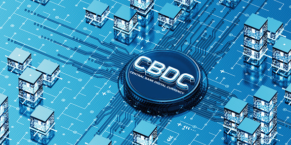 CBDC computer chip concept. 3D render