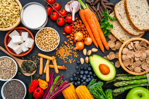 istock Veganism: fruits, vegetables and soy products shot from above 1488883188