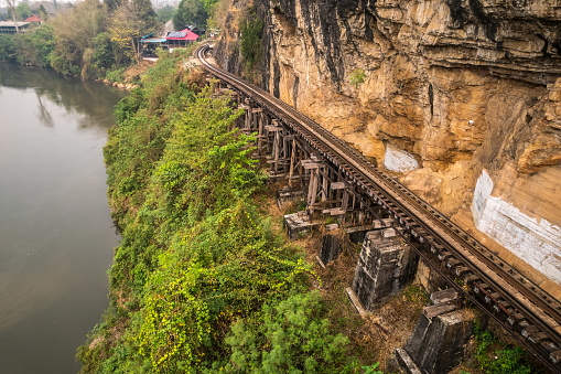 Tham Krasae Railway Bridge over the river Kwai of Death Railway in Kanchanaburi. It was built over during World-war II of only 17 days during the spring of 1943.