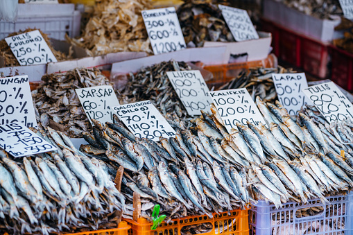 Dried fish, Seafood for sale on the market in Philippines