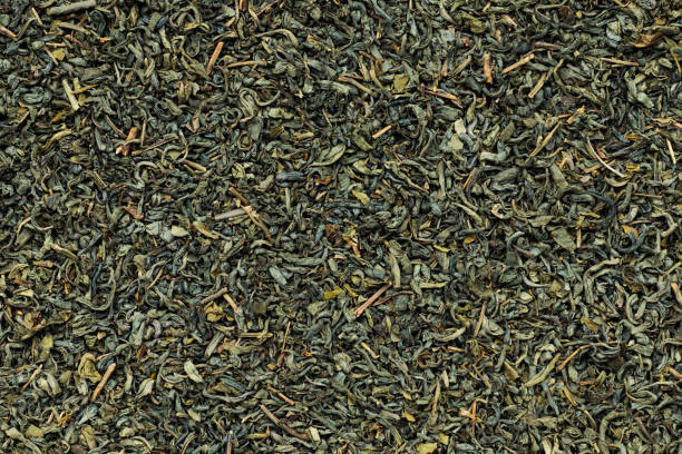 sfondo del tè verde - riempimento del formato - tea leaves chinese tea green tea leaf foto e immagini stock