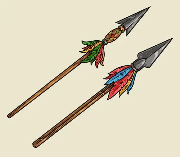Vector illustration of Indian spears colorful detailed emblem